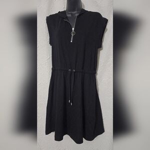 Cable & Gauge Sport Women's Hooded 1/4 Zip Cap Sleeve Sporty Dress Black Small
